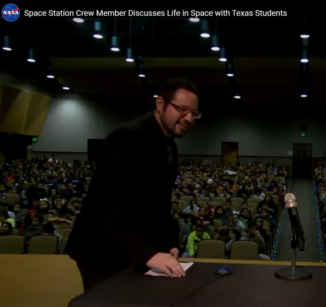 Paul Mata speaking via satellite with International Space Station with audience of elementary students Paul Mata speaking via satellite with International Space Station with audience of elementary students